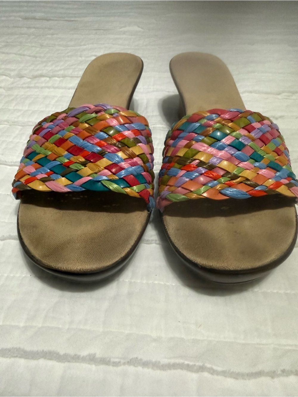 Vintage Italian Shoemakers Woven Multicolor Slide Sandals - Picture 4 of 11